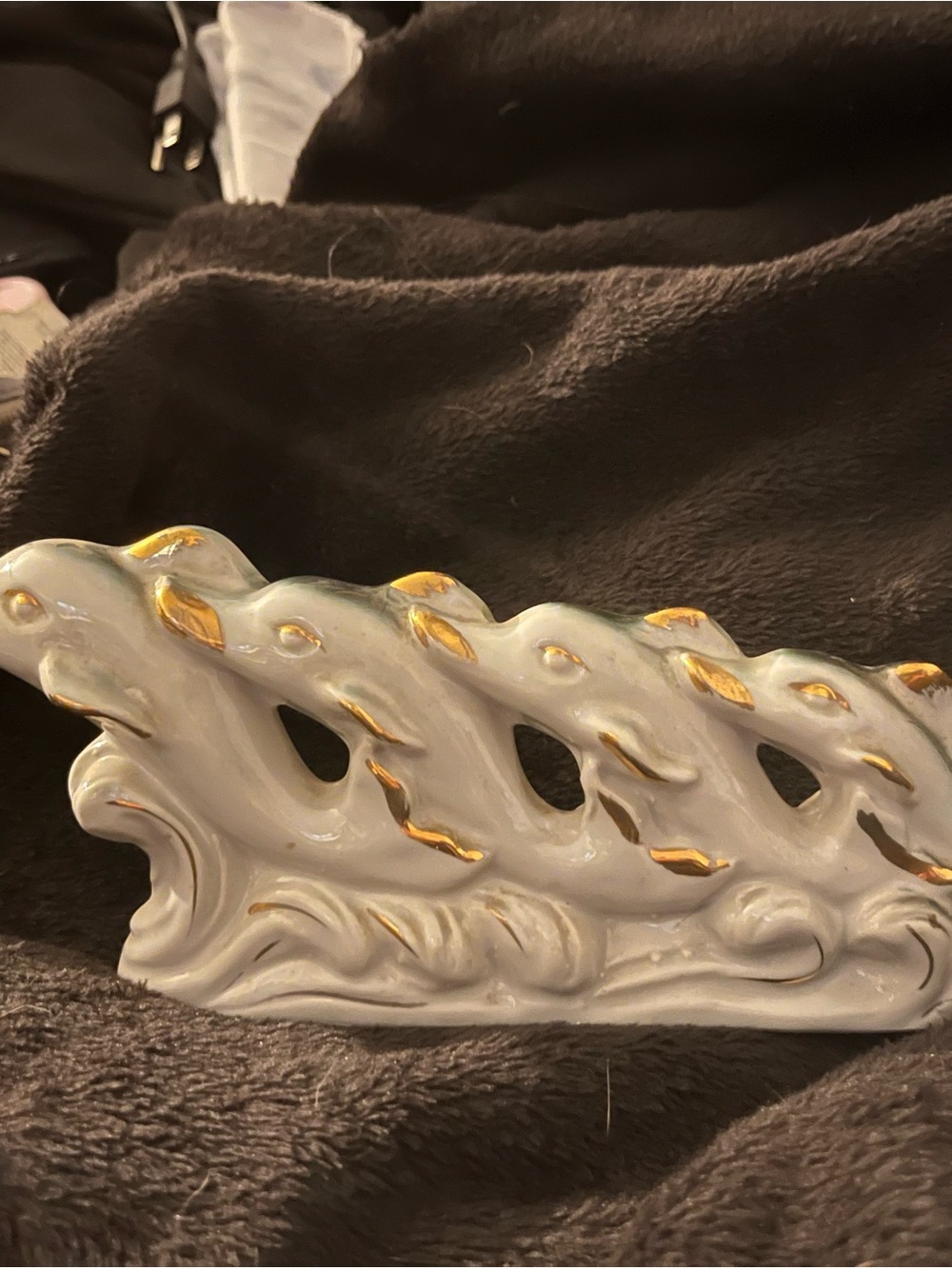 Decorative White Ceramic Sculpture with Gold Accents - Home Art